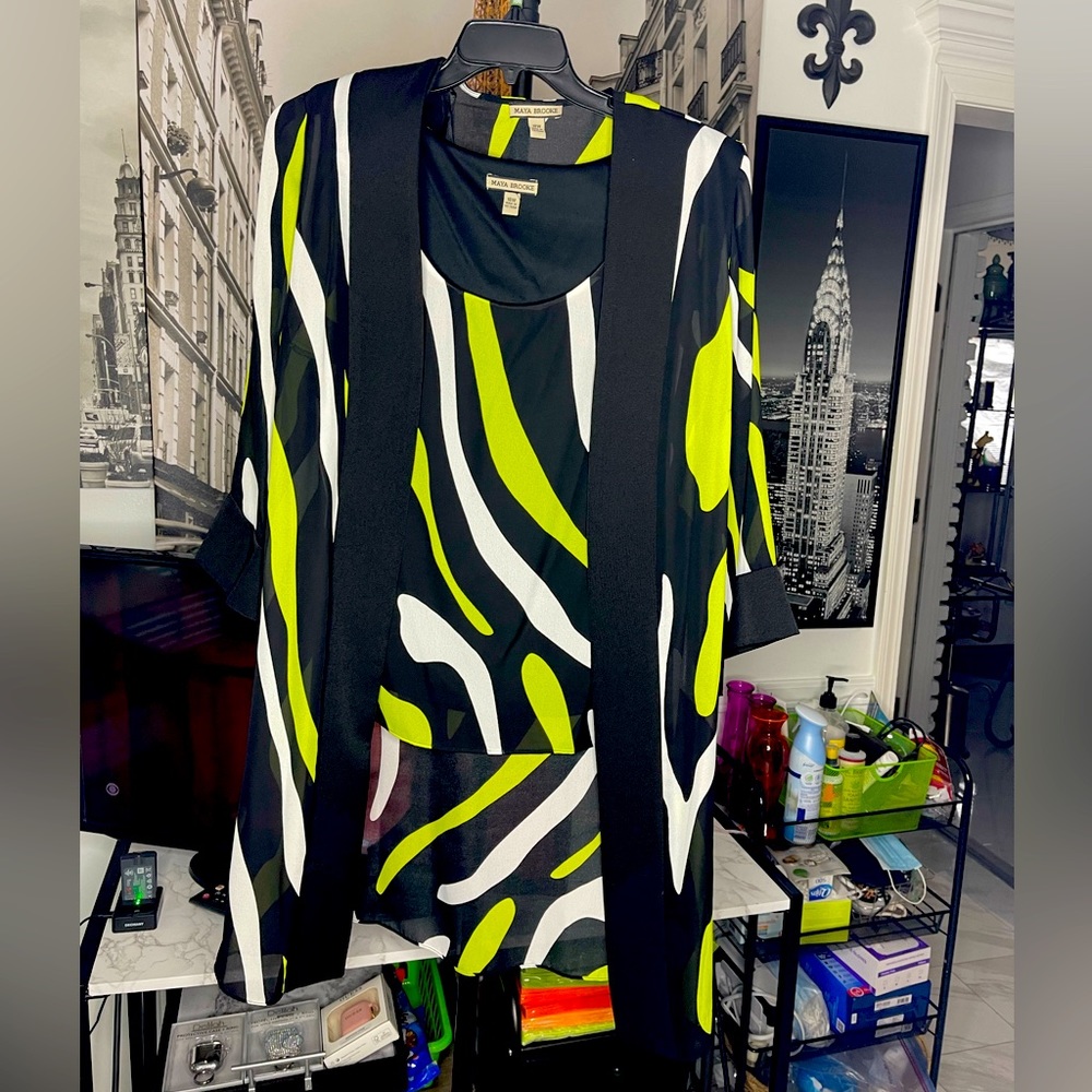 Green and Black casual blouse and tank